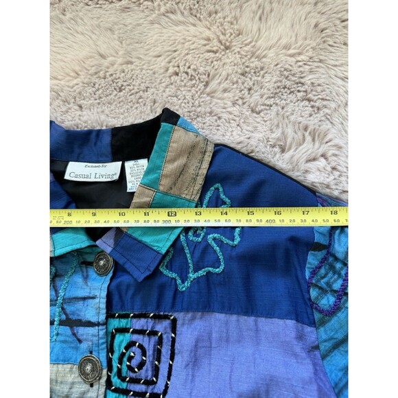 Vintage Causal Living Jacket Women XL Artsy Abstract Embroidered Patchwork Boho - Picture 6 of 9